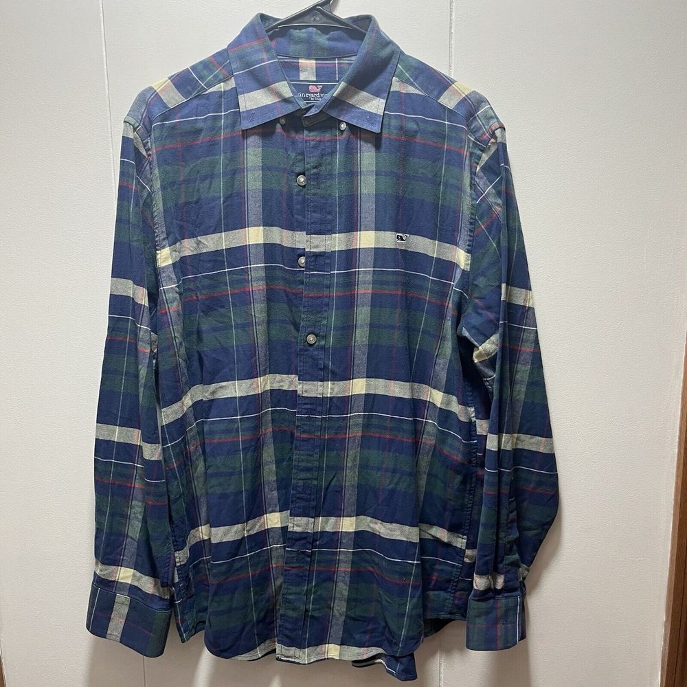 Vineyard Vines Whale Shirt Plaid Flannel Long Sleeve Button Men's Size Medium